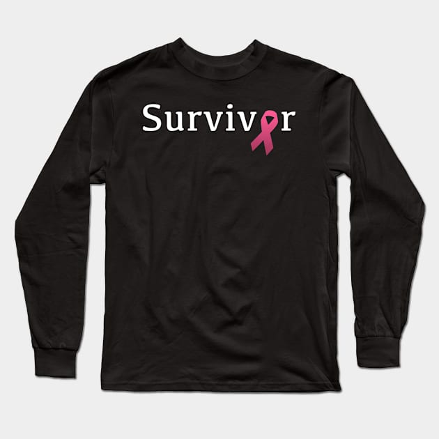 Breast Cancer Survivor Shirt with Pink Ribbon Long Sleeve T-Shirt by mangobanana